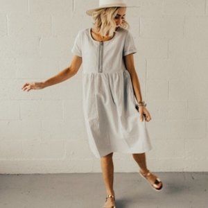 Roolee Striped Linen Blend Zip Front Dress